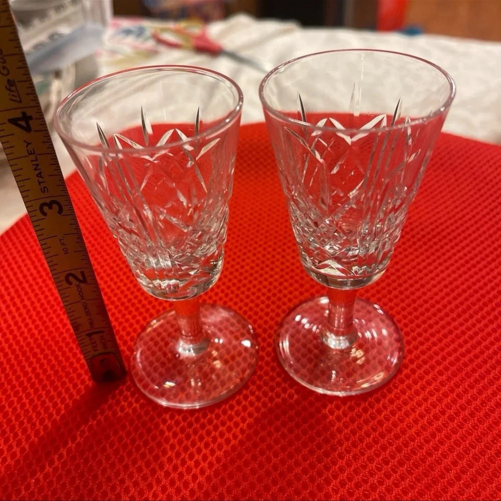 Set of 2 Tudor England Crystal Small Cocktail Cordial Shot Glasses signed